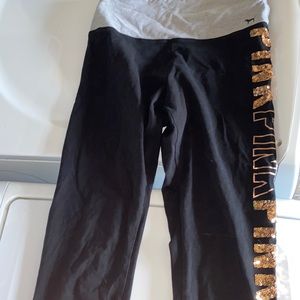 Black, Grey, & Gold PINK leggings: Size Medium